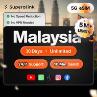 [Unlimited] Superalink Travel Malaysia eSIM Unlimited 5GB/Day 1-5 Days Data High Speed & Quality