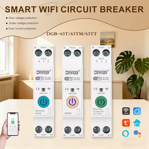 DGB-63T 63A 1P+N WiFi Smart Circuit Breaker Tuya Real-time Metering Current/Voltage Monitoring Overl