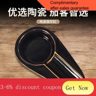 YQ50 Cigarette Cigar Ashtray Ceramic Ashtray Ashtray Black Golden Edge Non-Slip Ashtray for Cigar