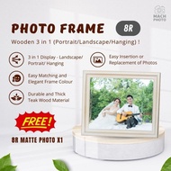 【Mach Photo】8R S-Shaped Wooden Photo Frame White Wash Landscape Portrait Hanging Free 8R Matte Photo