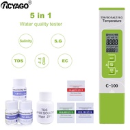 RCYAGO 5 in 1 C-100 Salinity Meter TDS/EC/Salt/S.G/TEMP Meter ATC Temperature Horticulture Water Qua