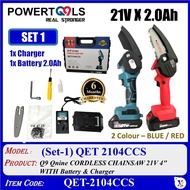 QET-2104CCS (QET 2104CCS) Q9 Qnine CORDLESS CHAINSAW mm 21V 100mm (4") WITH 2.0Ah Battery & Charger