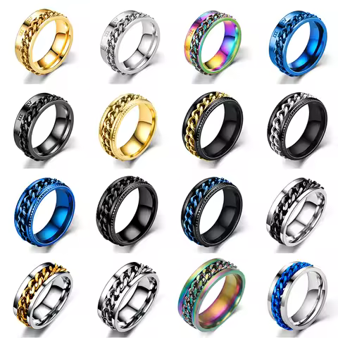 Titanium Steel Rotatable Chain Couple Ring Anxiety Multifunctional Jewelry Fashion 8mm Fidget Spinne