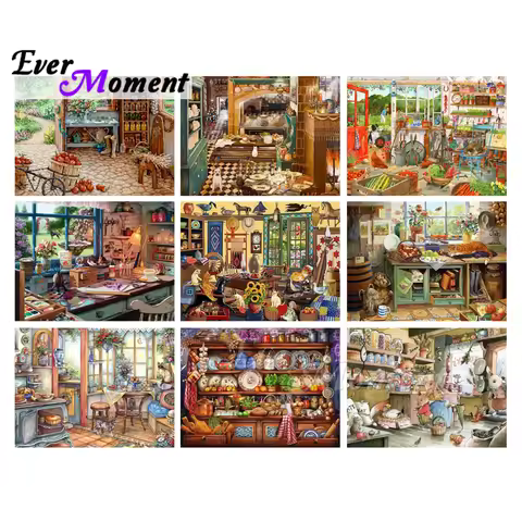 Ever Moment Diamond Art Painting Beads Work Farm Anime Kitchen Flower Cat 5D DIY Full Square Resin D