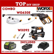 WORX COMBO WG630E CORDLESS PRESSURE WASHER + CORDLESS LED TOUCH LIGHT WX027.9 + WX092 CORDLESS High 