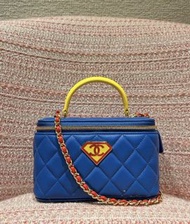 Chanel 26A 超人 長盒子 藍色 vanity case with handle blue Jennie 毛衣同款 preppy lp