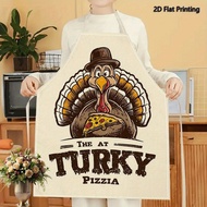 1PC 2D Flat Printed Cartoon Turkey Pizza Thanksgiving Style Apron For Home Cooking, Kitchen Wear, An