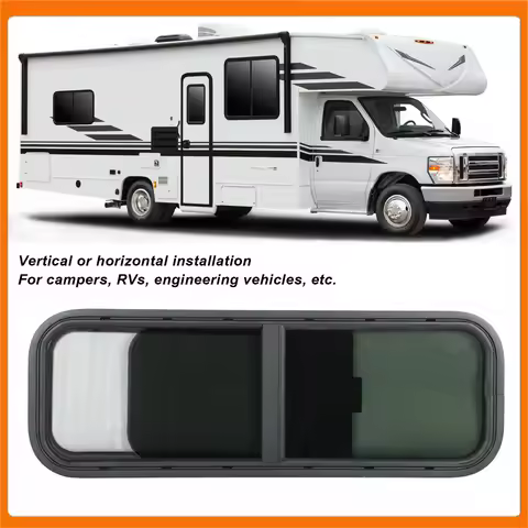 900x300mm Round Angle Sliding RV Window Black Tempered Glass Shade Window for Trailer Glass RV Windo