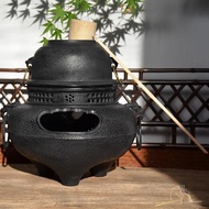 日本鬼面風爐 鑄鐵茶壺炭爐 風釜茶爐鐵壺保溫爐火缽烏欖炭橄欖碳