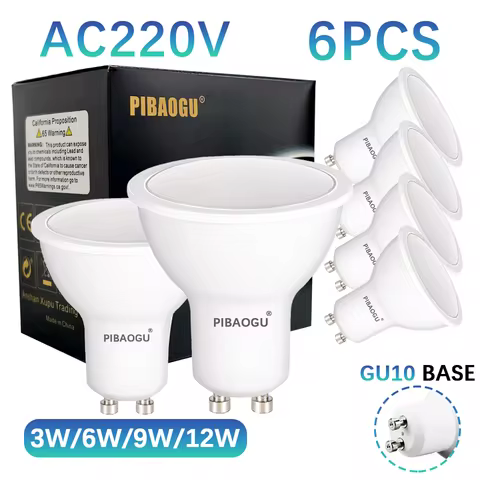 6PCS GU10 LED Lights Bulb LED Spotlights AC220V 3W 6W 9W 12W GU10 Dimmable No Flicker Energy Saving 