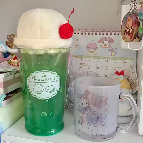 Transparent pencil case cartoon, large capacity stationery bag, exquisite ice cream soda water patte