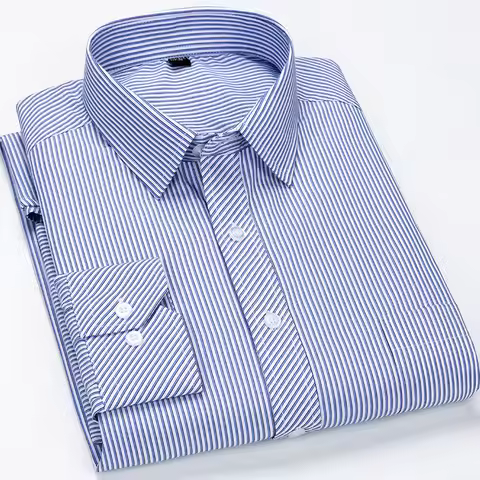 Oversized 9XL 8XL Mens Long Sleeved Shirt Casual Business Classic Plaid Striped Daily Slim Fit Butto