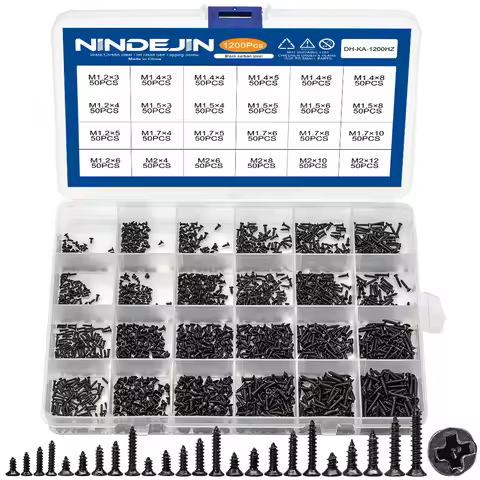 1200pcs/set Black plated Countersunk flat head tapping screws with cross recessed M1.2 M1.4 M1.5 M1.