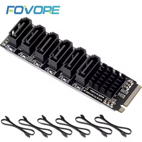 NVME to 6 Ports SATA Adapter M.2 to SATA Adapter M2 M Key 6Gbps SSD to SATA3 Expansion Card With SAT