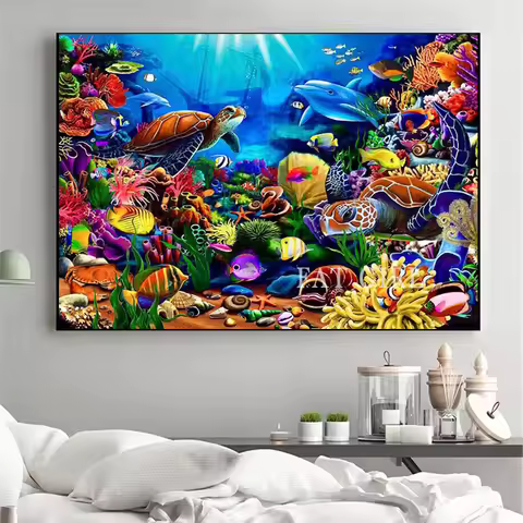 Diamond Embroidery Ocean Underwater World Cross Stitch 5D Diamond Painting Fish Turtle Dolphin Mosai