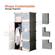 OKURA 8 Cube Portable Wardrobe Closets DIY Clothes Storage Organizer Shelf with Door &amp; Hanging Rod [Black] Almari Baju