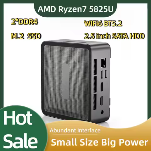 AMD Ryzen 7 5825U Mini PC 8 Core 16 Thread DDR4 3200MHz M.2 NVMe SSD SATA HDD Win11 Pro WiFi6 BT5.2 