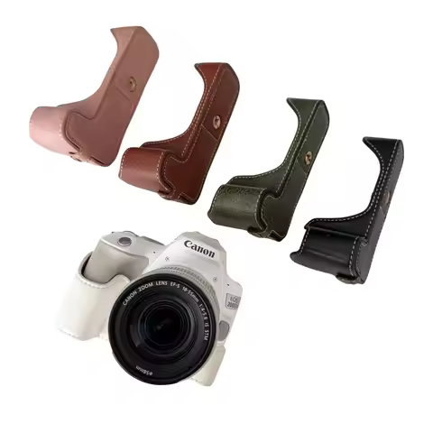 Buffalo Pattern PU Leather Case Half Body Base for Canon EOS 200D 200DII DSLR Camera Bag Shell Prote