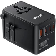 VintAR Universal Travel Adapter, 140W GaN Fast Charger Suitable for EU UK US AU | 2 AC Sockets, 3 US