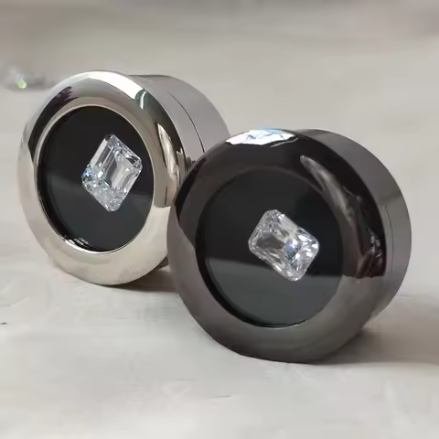 Black Round Diamond Display Box Stone Gem Storage Case Store Show Gemstone Organizer Silver Metal Di