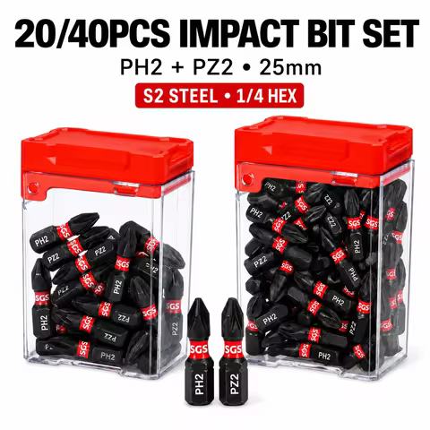 20/40PCS 25mm PH2 PZ2 Impact Screwdriver Bit Set S2 Steel Magnetic Phillips Pozidriv Bits 1/4 Hex Sh