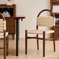 B&B Creative Solid Wood Dining Chair Woven Makeup Vintage Bedroom Coffee Home Rattan Rope Desk Stool