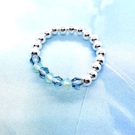 純銀 S925 施華洛世奇水晶 銀珠戒指1 (藍. 綠)