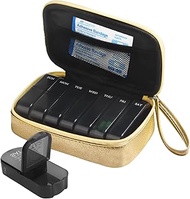 Pill Box 7 Day Pill Box Morning Evening Portable PU Leather Pill Bag with Zip Medicine Box Weekly Bo
