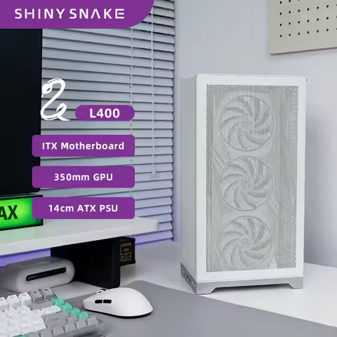 ShinySnake L400 - 12.1L Mesh ITX Case - 350mm GPU / ATX PSU / 73mm Cooler / 3 Fan Slots / DP 1.4 Cab