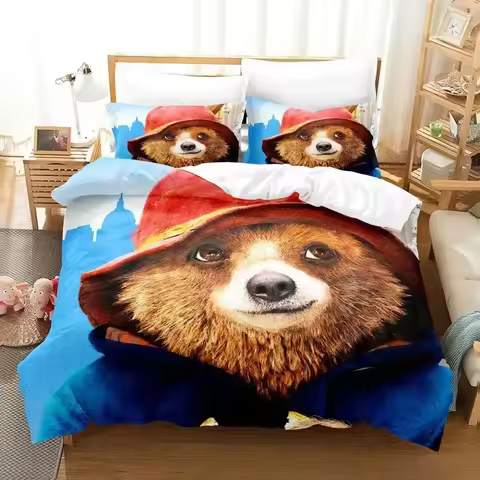 3D Print Cartoon Paddington Bear Bedding Set Duvet Cover Bed Set Quilt Cover Pillowcase Comforter ki
