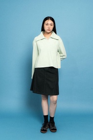薄荷綠色半開襟Polo針織衫Green Half-Zip Polo Sweater