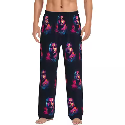 Custom Print Men Kanye West Pajama Pants Cool Rapper Sleepwear Sleep Lounge Bottoms with Pockets