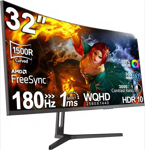 32-Inch Curved Gaming Monitor WQHD 2560 x 1440 180Hz Curved 1500R -1ms(OD), HDR, 300nits, sRGB 125%,