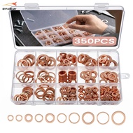 350 PCS 10 Sizes Crush Washer Kit Heat Resistant Red Copper Crush Gasket Assortment Kit for Machiner