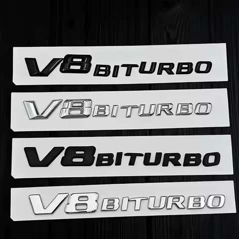 3d ABS Chrome Black Letters V8 BITURBO Logo Emblem Car Fender Side Stickers Badge For C63 E63 S63 GL