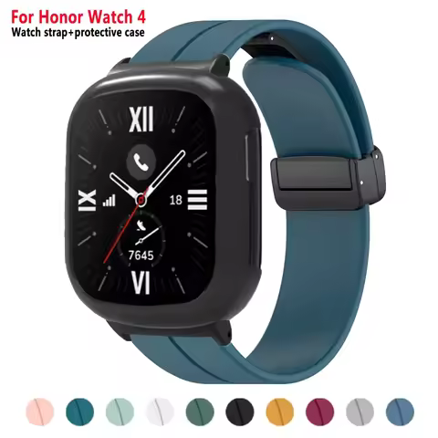Magnetic Silicone Strap For Honor Watch 4 Wristband Bracelet Replacement Strap+Case For Huawei Honor