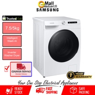 ( Courier Service ) Samsung Washer Dryer (7.5KG/5KG) Inverter Ai Ecobubble™ WiFi SmartThings Front Load Washer WD75T504DBW/FQ