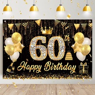 150*100cm Black Gold 60th Birthday Backdrop Happy Birthday Banner Balloons Party Decorations 60 Anni