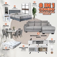 [COMBO] 8IN1 BEDROOM SET / LIVING ROOM SOFA TV CONSOLE DINING TABLE SET / Bedroom Set / Apartment Fu
