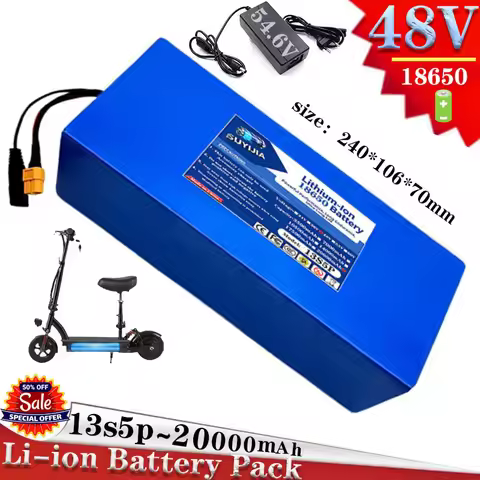 2026 new 18650 13S5P 48V 20Ah rechargeable lithium battery, built-in smart BMS suitable for 100-1000