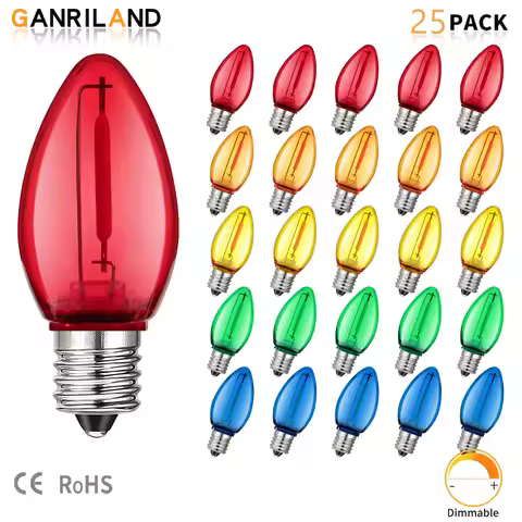 25PCS Party Decor Colored Plastic LED Bulbs C7 E12 1W Shatterproof Multicolor Candle Mini Light Bulb