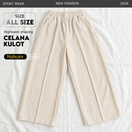 Amused - Culottes Premium Highwaist CreamWanita - Thick, Cool, Elegant Striped Scuba Knit
