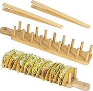 Fuikupe Set of 2 Wooden Tacos Stand Holder for Taco Stand Made of Bamboo for up to 8 Tacos Holds Tac