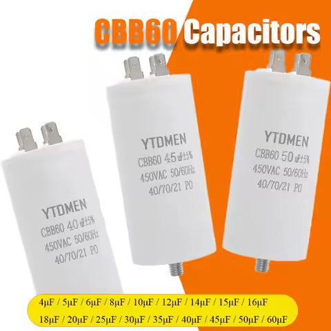 CBB60 Motor Starting Capacitor 4-60μF 450VAC Screw/Dual Insert 4-Pin for Air Compressor/Water Pump/W