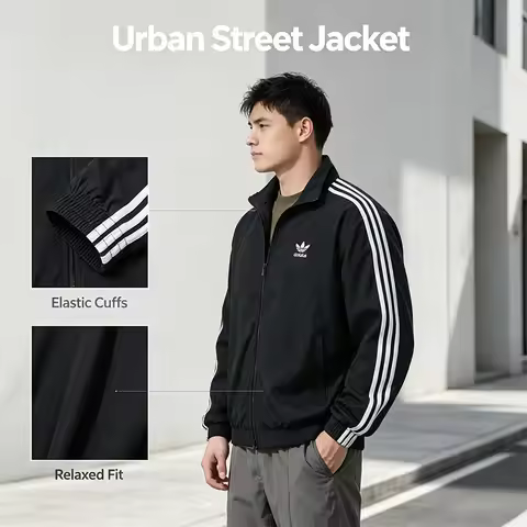 Adidas Trefoil Couple Retro Waffle Men's And Women's Sports Slim Fit Stand Collar Jacket KB2466