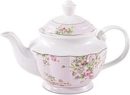 Pulchritudie Pink Azalea Porcelain English Teapot, Coffee Pot, Golden Rim, Light Weight, 37 Oz