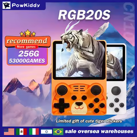 256G 56000 Games POWKIDDY New RGB20S 3.5-Inch IPS Screen Open Source System Dual TF Card Handheld Ga