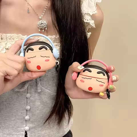 For Oppo Enco Air2 2i Air 4 4i R3 Pro Free2 Free3 X3 Cartoon Crayon Shin-chan Listen To Music Silico