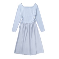 Dress Lengan Panjang Biru Dress Dress Sifon Wanita Pelangsing Dress Style Prancis Rok Panjang Dress 