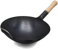 Wok Fry Pan Non Stick Frying Non-Stick Wrought Iron Round Bottom Wok with Wooden Single Handle Uncoated Old-Fashioned Iron Pot Home Wok Frying Pan (Roundbottom 30CM) interesting